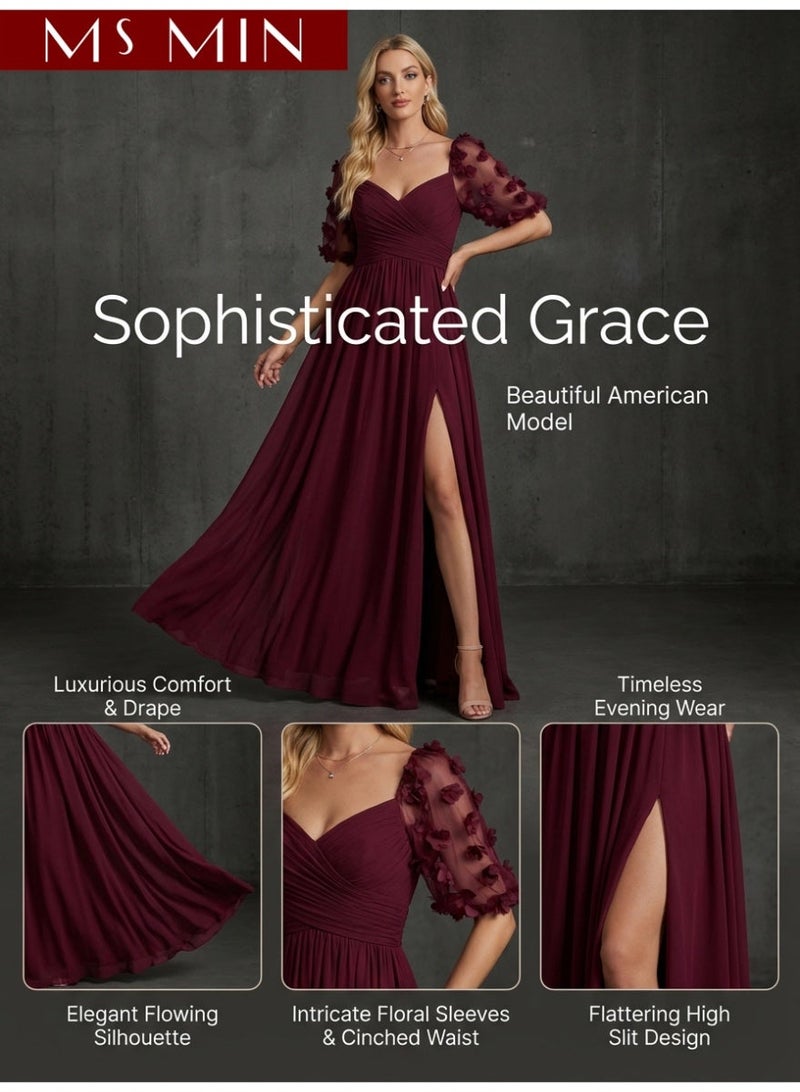 MS MIN Elegant Burgundy Evening Dress for Women – Long Sleeve Formal Party Gown - Image 4